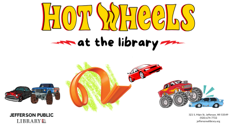 Text reads Hot Wheels at the Library 