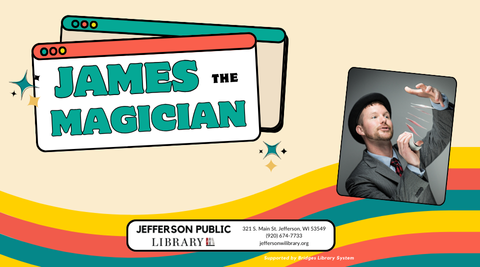 Colorful image with text that reads, "James the Magician". 