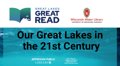 Great lakes blue green water and book image.