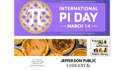 Several baked pies and the pi sign on top of an image of the mathematical expression pi.